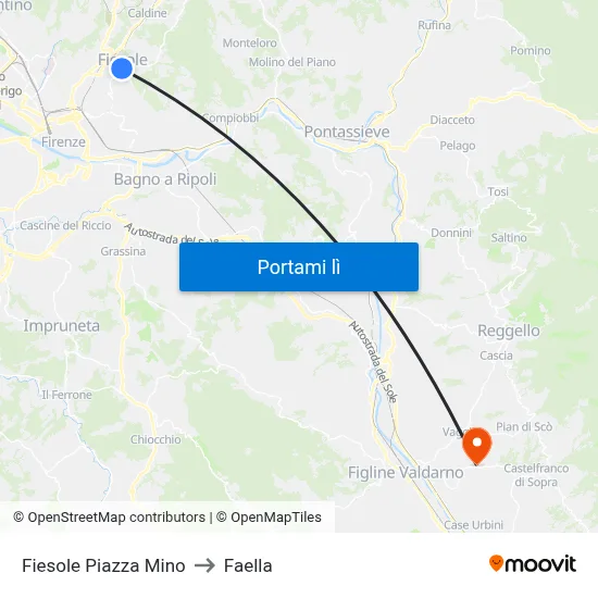 Fiesole Piazza Mino to Faella map