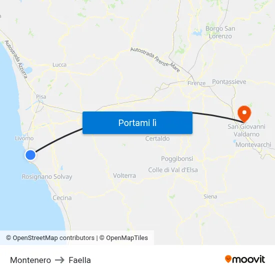Montenero to Faella map