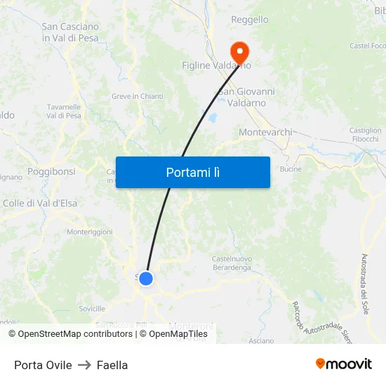 Porta Ovile to Faella map