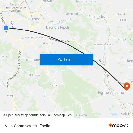 Villa Costanza to Faella map