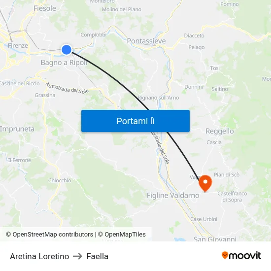 Aretina Loretino to Faella map