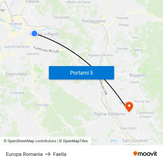 Europa Romania to Faella map