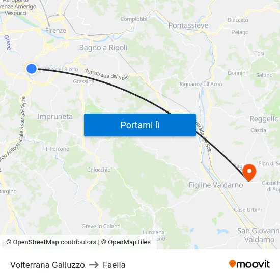 Volterrana Galluzzo to Faella map