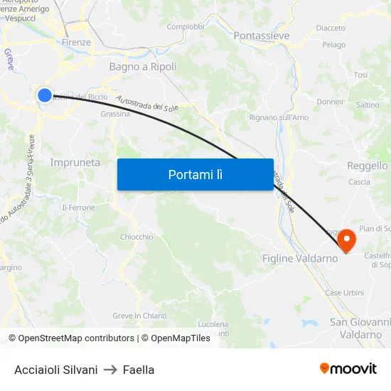 Acciaioli Silvani to Faella map