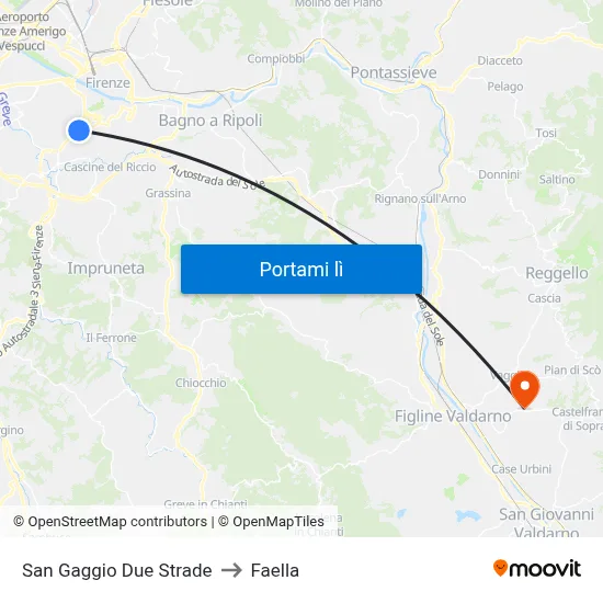 San Gaggio Due Strade to Faella map