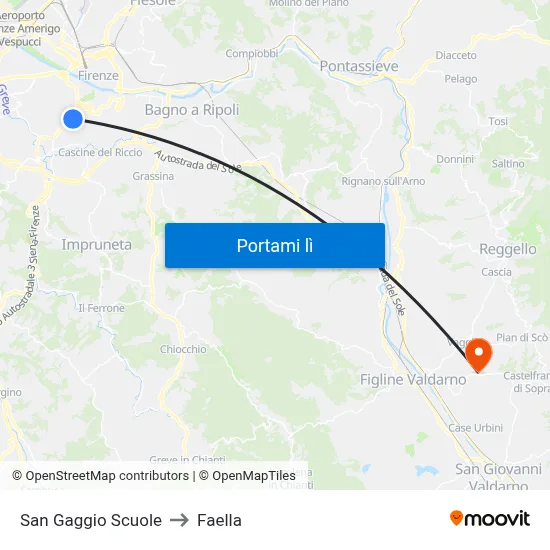 San Gaggio Scuole to Faella map