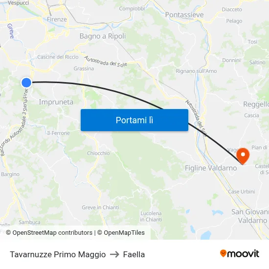 Tavarnuzze Primo Maggio to Faella map
