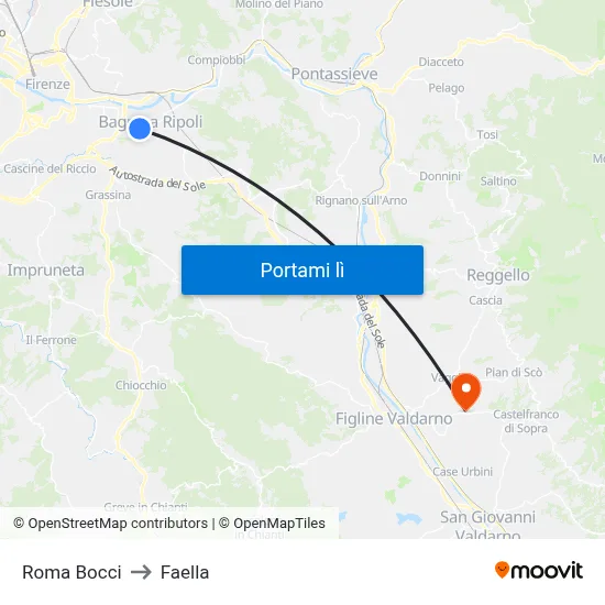Roma Bocci to Faella map