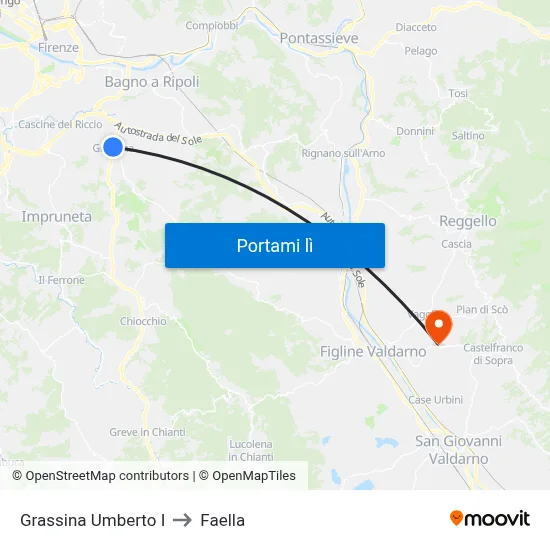 Grassina Umberto I to Faella map