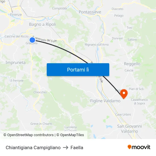 Chiantigiana Campigliano to Faella map