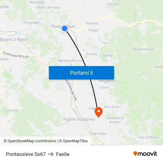 Pontassieve Ss67 to Faella map