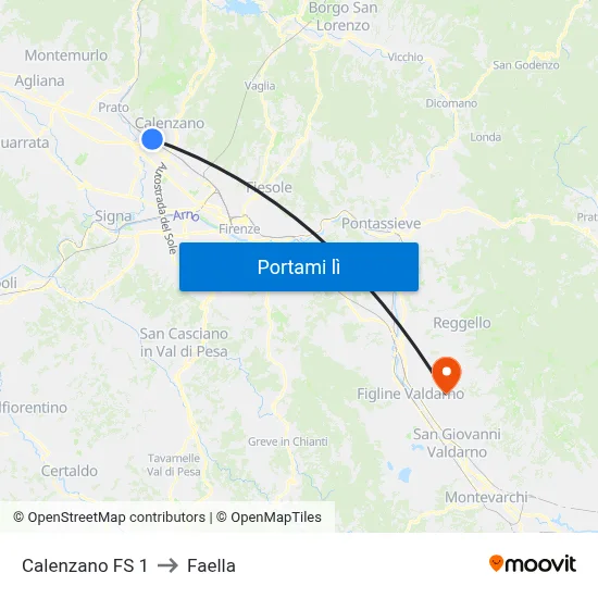 Calenzano FS 1 to Faella map