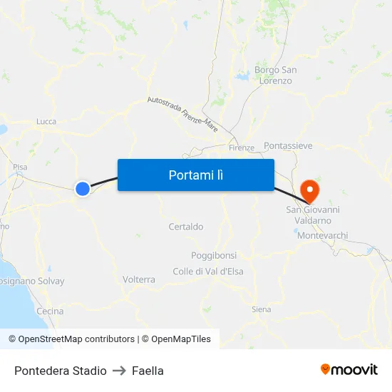 Pontedera Stadio to Faella map