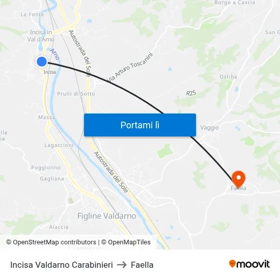 Incisa Valdarno Carabinieri to Faella map