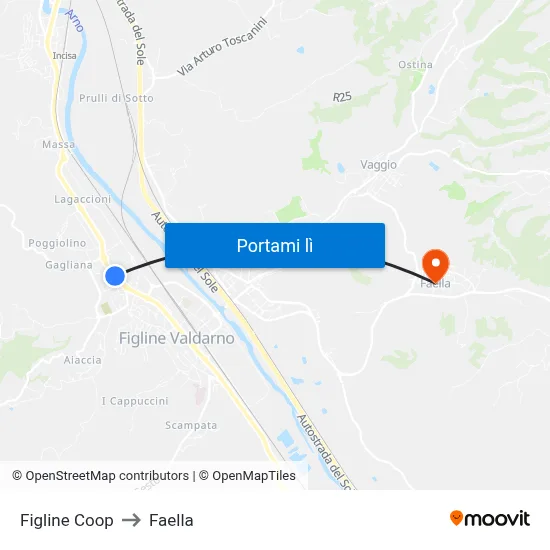Figline Coop to Faella map