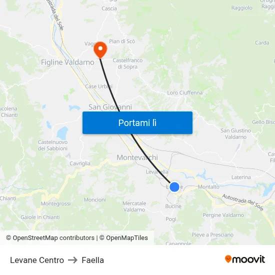Levane Centro to Faella map