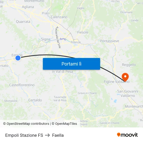 Empoli Stazione FS to Faella map