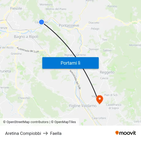 Aretina Compiobbi to Faella map