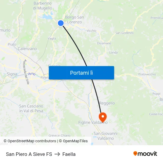 San Piero A Sieve FS to Faella map