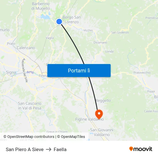 San Piero A Sieve to Faella map