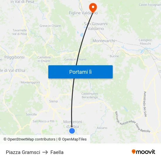 Piazza Gramsci to Faella map