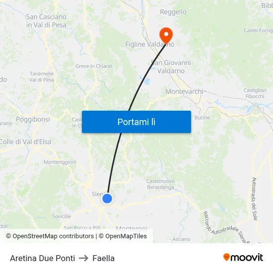 Aretina Due Ponti to Faella map