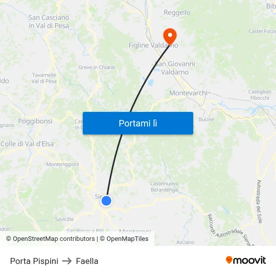 Porta Pispini to Faella map