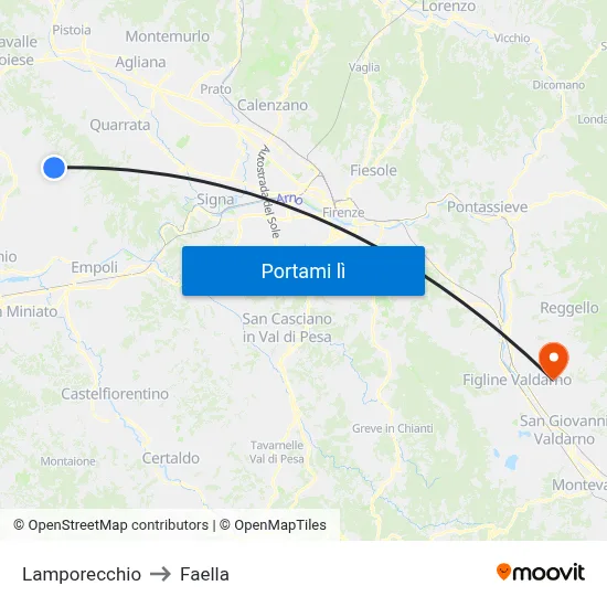Lamporecchio to Faella map