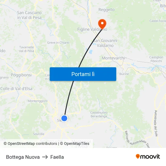 Bottega Nuova to Faella map