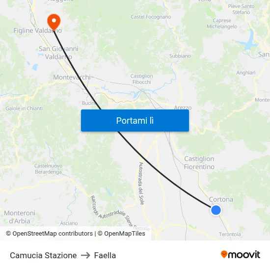 Camucia Stazione to Faella map