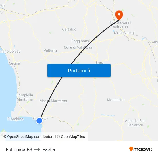 Follonica FS to Faella map