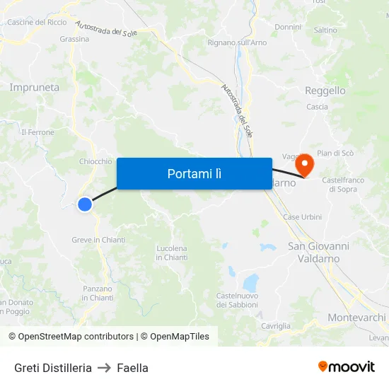 Greti Distilleria to Faella map