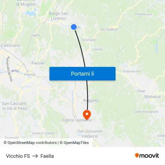 Vicchio FS to Faella map
