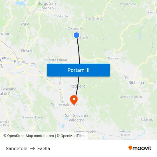 Sandetole to Faella map