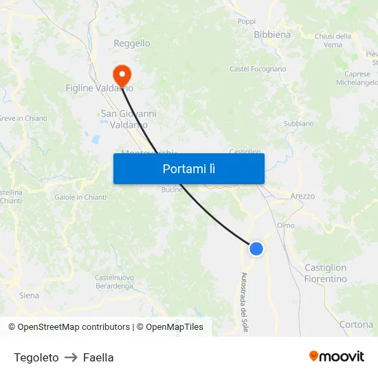 Tegoleto to Faella map