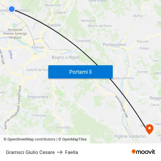 Gramsci Giulio Cesare to Faella map