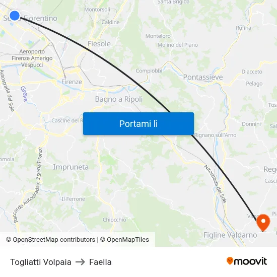 Togliatti Volpaia to Faella map