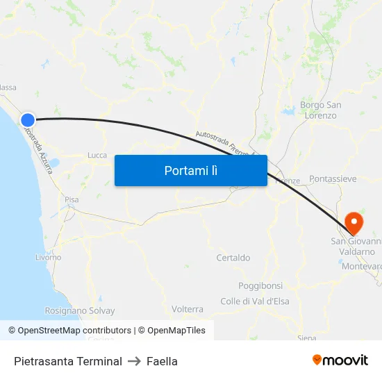 Pietrasanta Terminal to Faella map