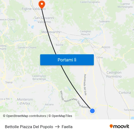 Bettolle Piazza Del Popolo to Faella map