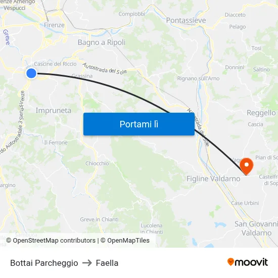 Bottai Parcheggio to Faella map