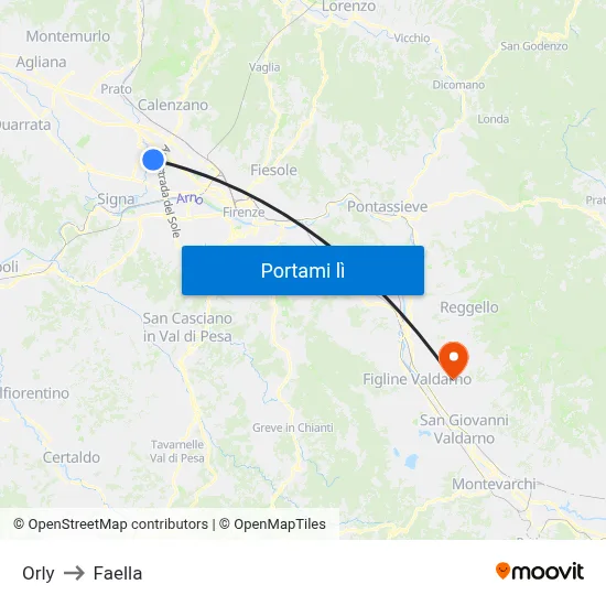 Orly to Faella map