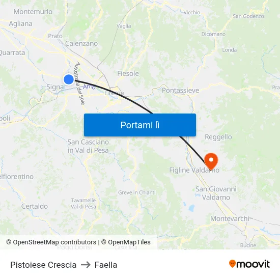 Pistoiese Crescia to Faella map