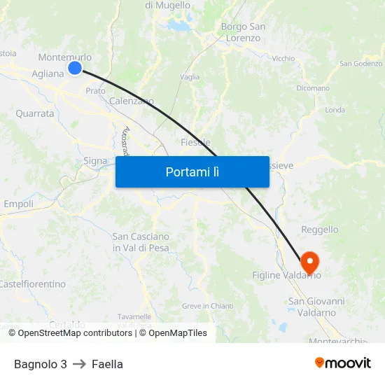 Bagnolo 3 to Faella map
