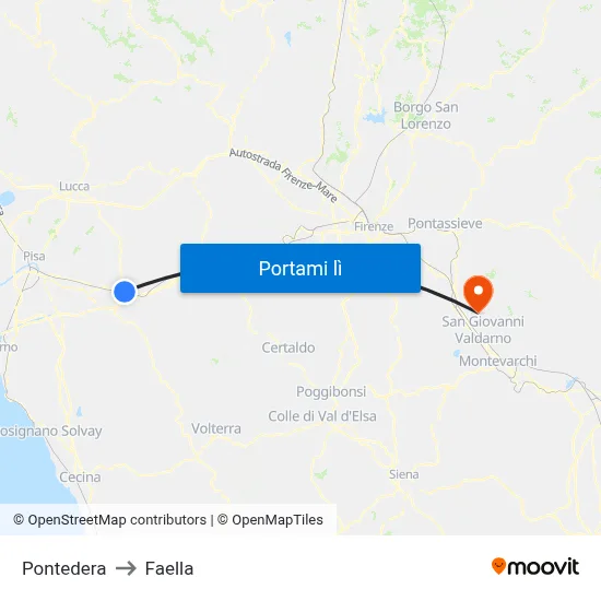 Pontedera to Faella map