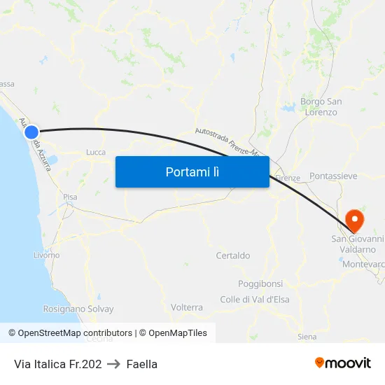 Via Italica Fr.202 to Faella map