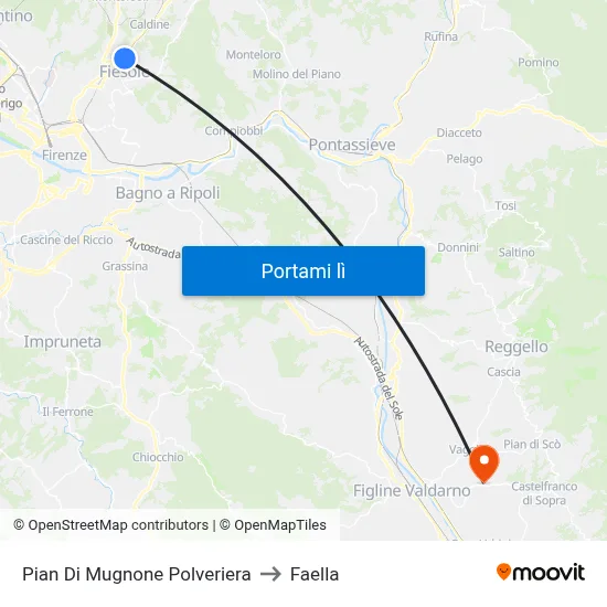 Pian Di Mugnone Polveriera to Faella map