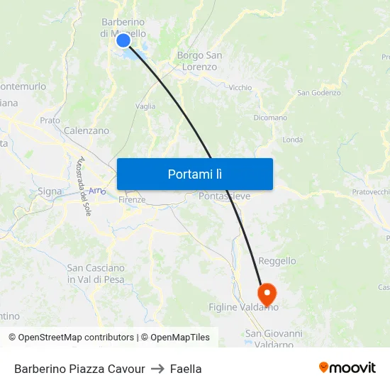 Barberino Piazza Cavour to Faella map