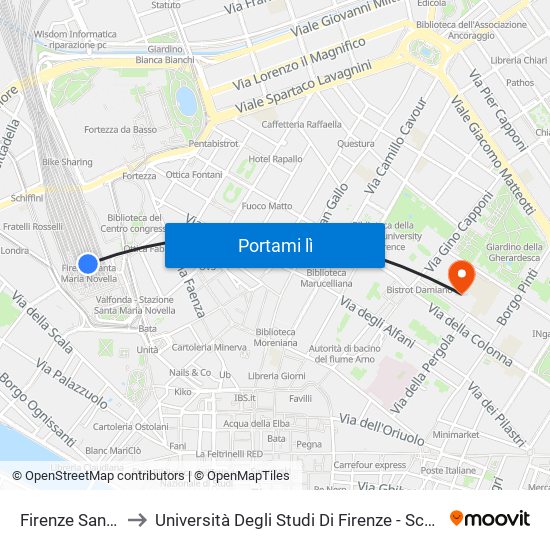 Firenze Santa Maria Novella to Università Degli Studi Di Firenze - Scuola Di Studi Umanistici E Della Formazione map