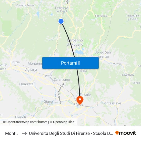Montepiano 2 to Università Degli Studi Di Firenze - Scuola Di Studi Umanistici E Della Formazione map