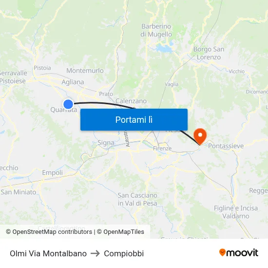 Olmi Via Montalbano to Compiobbi map
